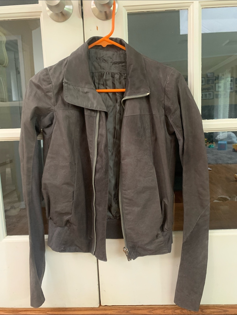 Rick Owens women’s Dark Gray Leather Bomber Jacket